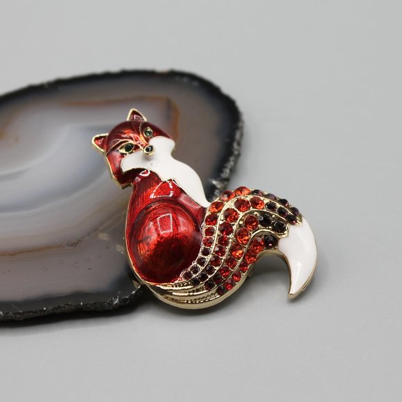 Fox animal pin brooch jewelry fashion red gold